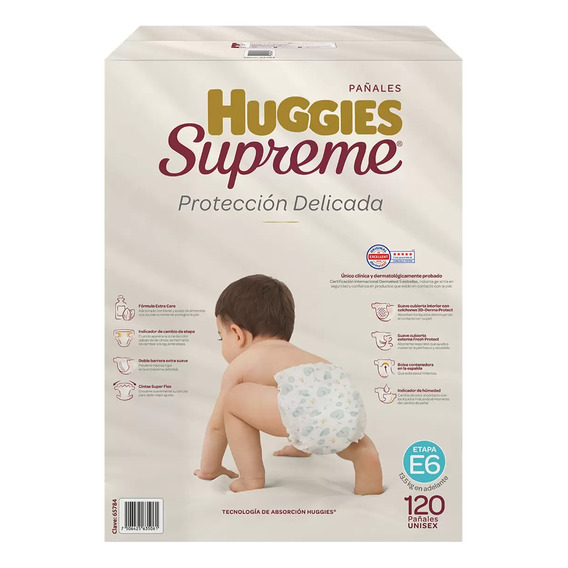 Pañales Huggies Supreme Platino Etapa 6 Con 120 Pzs Unisex