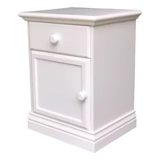 Mesa De Luz Con Cajón  Puerta Laqueda Blanca Guias Metalicas