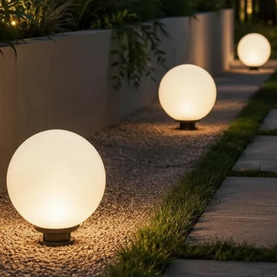Lampara Aplique Para Piso Globo Opal 1 Luz E27 Ø28cm Jardin Blanco