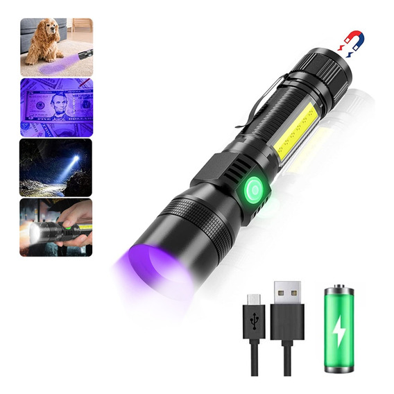 Linterna Táctica Uv Ultravioleta Recargable Con 7 Modos