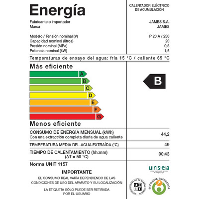 Termotanque Eléctrico James Prisma Acero 20 Litros Blanco 230v