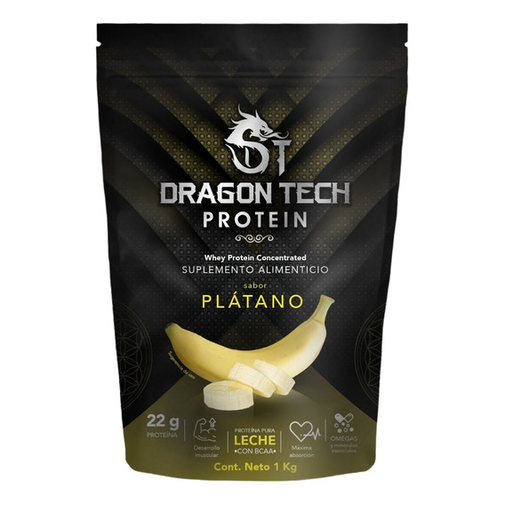 Dragon Tech Suplemento, Proteina Concentrada Whey 1kg Sabor Plátano Fresa