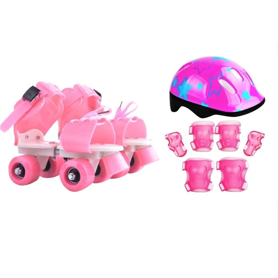 Patines Extensibles Infantiles + Casco Y Set De Protecciones