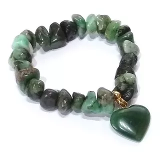 Pulseira Em Esmeralda Pedra Natural Verde C/ Berloqu Coração