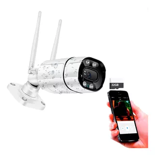 Camara Seguridad Wifi Exterior Fija Fhd + Micro Sd 32gb