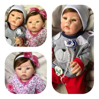 Bebê Reborn Casal Gêmeos Kit Abigail Realista Pode Banhar