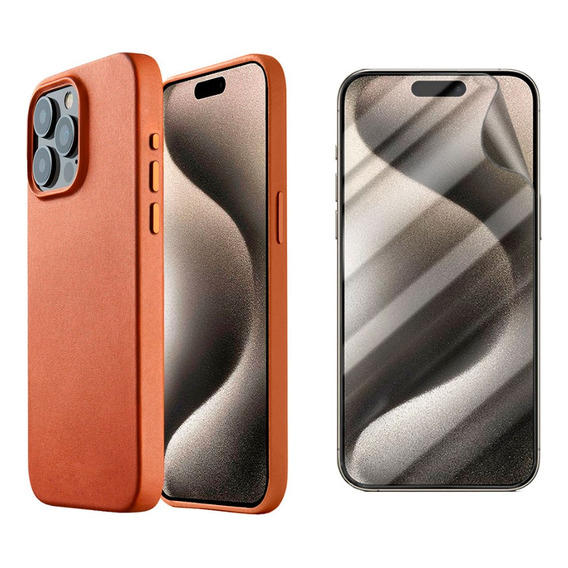 Estuche Leather Case Magsfe iPhone Para 15 Pro +protector