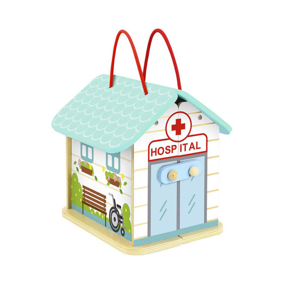 Juego Infantil Set De Hospital Plegable C/ Figuras En Madera