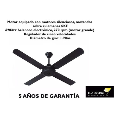 Ventilador De Techo Negro 4 Palas 5 Velocidades Garantía Tg