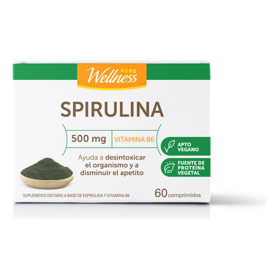 Suplemento Dietario Spirulina Pure Wellness 500 Mg X 60 U