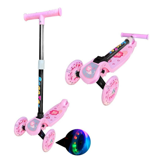 Scooter Monopatin Kids Plegable Ruedas Led Niñas Rosado