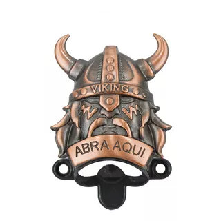 Abridor Garrafa De Cerveja Viking Abra Aqui 2 Peças Cor Cobre Velho Escovado