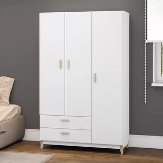 Guarda-roupa Solteiro 3 Portas 2 Gavetas Legno/branco Le Cor Branco