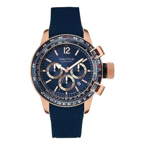 Reloj Náutica Napbfcf01 Hombre Silicona Cronógrafo Original Color de la correa Azul