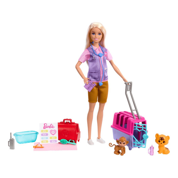 Barbie Set De Juego Rescate Animales La Selva Cabello Rubio