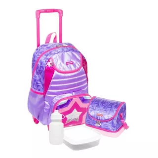 Bolsa Escolar Menina Infantil Lancheira Térmica Impermeável Cor Lilás Desenho Do Tecido Liso