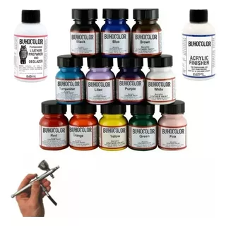 Pinturas Aerografia Set 12 Colores + Adherente + Laca