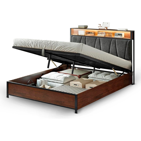 Base Cama Queen Size Elevable Con Puertos Usb Luces Led 