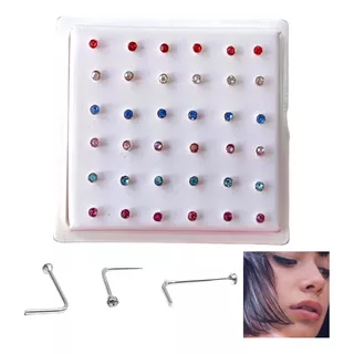 Piercing Nostril En Chispa Plata925 Ley Colores Elegantes 