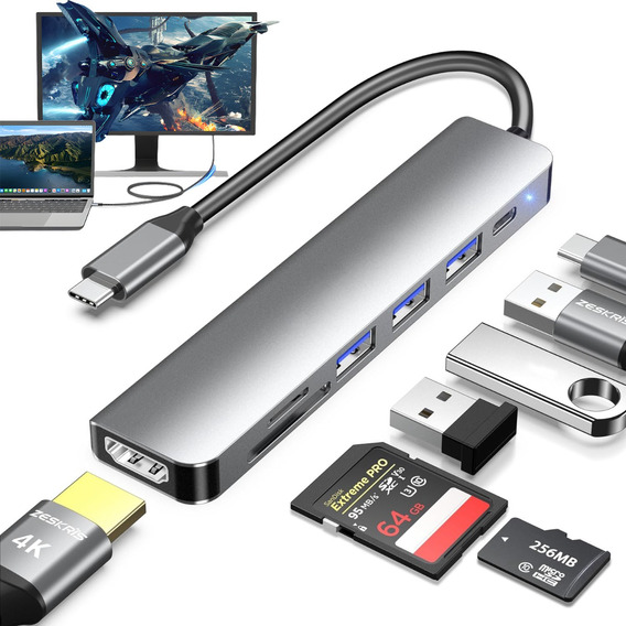 Hub Usb C 7 En 1 Adaptador Multipuerto Para Macbook Pro/iPad