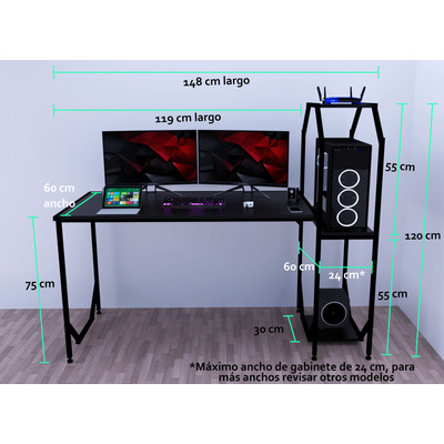 Mesa Escritorio Gamer Brivi Oracle R1 Amplia Estacion 148 Cm