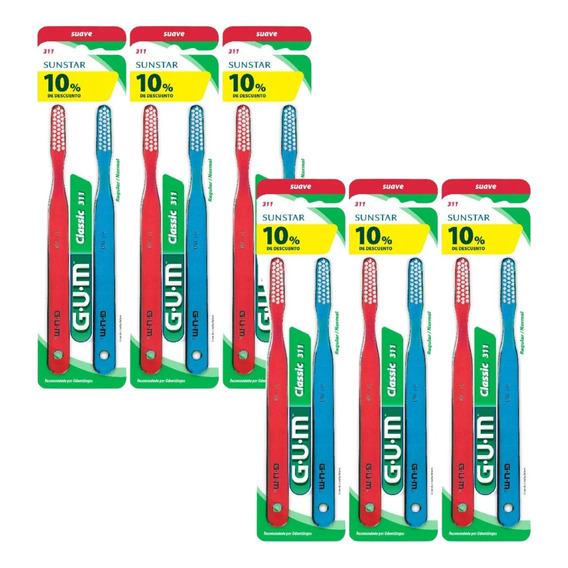 Combo X6 Gum Cepillo Dental Classic 311 Suave