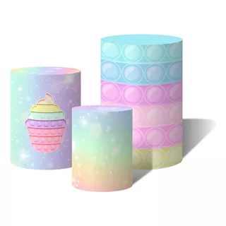 Trio De Capas Cilíndricas Pop It Colorido Candy Cupcake Cor Rosa-claro Personagem Pop-it