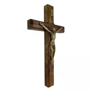 Cruz Crucifixo De Parede 19cm Madeira Maciça Natural