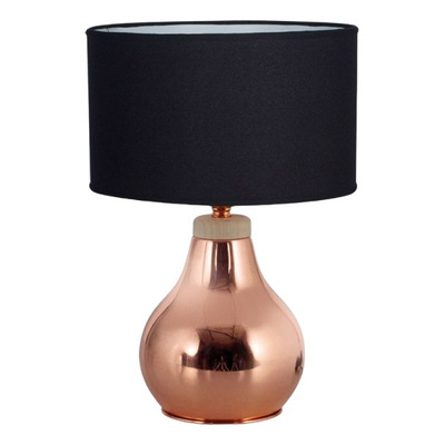 Velador Lampara Mesa Cobre Con Madera Apto Led Marí Lsi