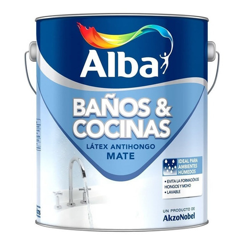 Pintura Latex Para Baños Y Cocinas Alba Antihongo X 4 Lts Color Blanco