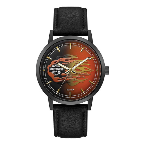 Reloj Harley Davidson Hombre 78a123 Negro Llamas By Bulova