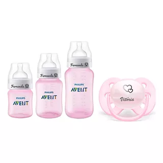 Kit 3 Mamadeiras Avent Personalizadas Com Nome + Chupeta 0-6