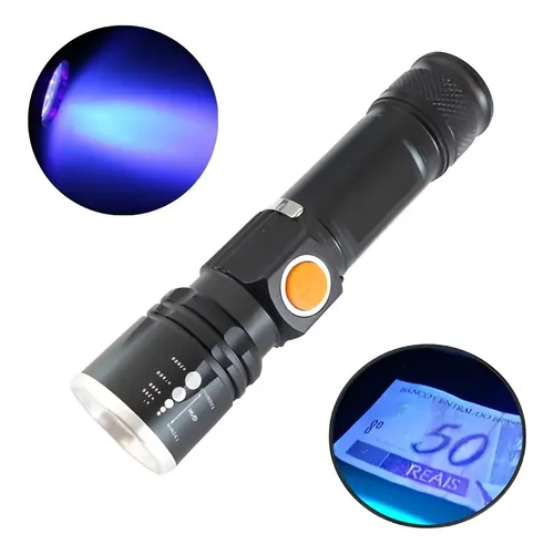 Lanterna UV Recarregável LED T6 80000lm Luz Negra Tática Caça