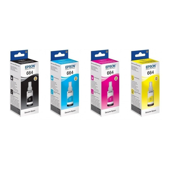 Kit De 4 Tinta Original Epson 664 - Bk C M Y - 70ml