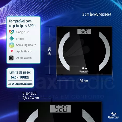 Balança Digital Bluetooth Com Acesso TOTAL Para Um Usuário Ao App Emagrece  Brasil 4 x de R$ 96,50 