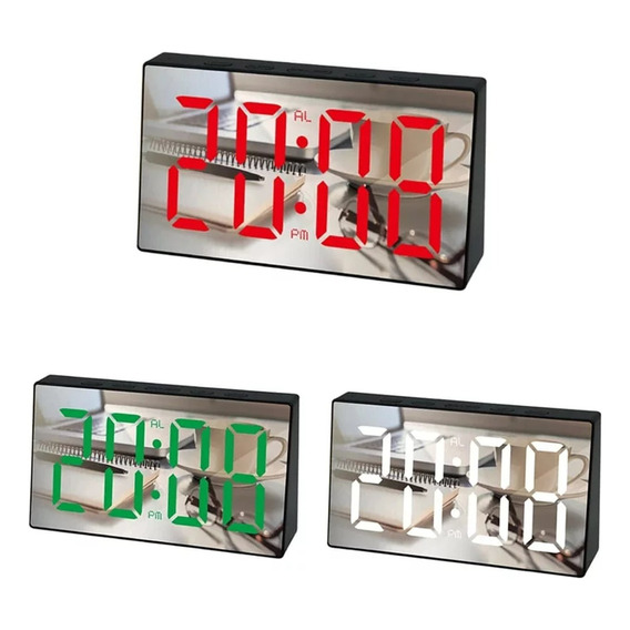 Reloj Despertador Digital Led De Escritorio Diseño Espejo