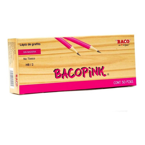 50pzs De Lapiz Baco Lp013 Rosa De Grafito Bacopink Hb/2 /vc