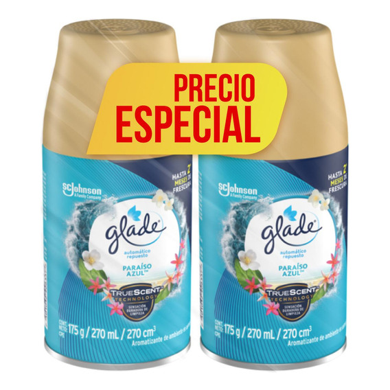 Ambientador Automático Glade Repuesto X2 175g Paraiso Azul