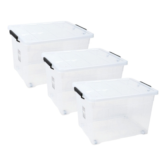 Set X3 Baul Caja Organizadora Plástico C/ruedas 42 Lts