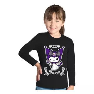 Polera De Niña Kuromi Manga Larga Estampada Dtf Cod 002