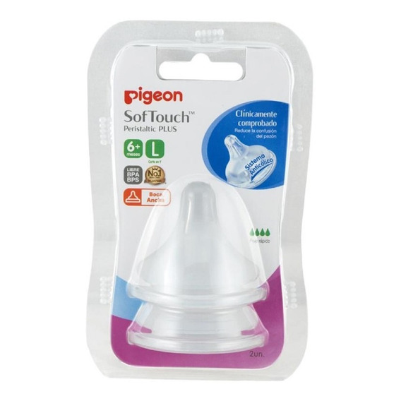 Tetinas Pigeon  Softouch Boca Ancha  6+ Meses Talla L Pack 2