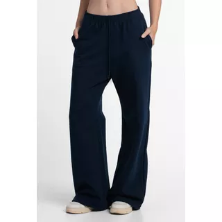 Pantalón Rústico Wide Leg Azul Jogging Básico Mujer Okiwama