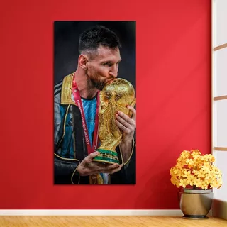 Cuadro Futbol Argentina Campeon Messi Beso (120x60 Cm)