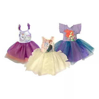 Kit 3 Vestidos Disney Princesas Ana, Ariel, Olaf
