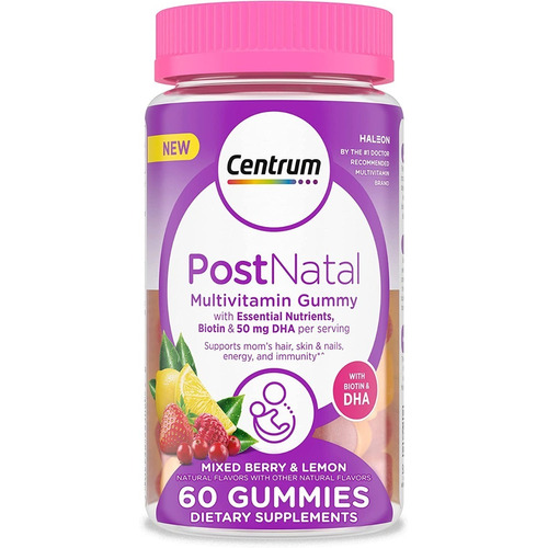 Centrum Multi Vitaminas Postnatal Con Biotina Y Dha 60 Gomas Sabor Frutos rojos y limón