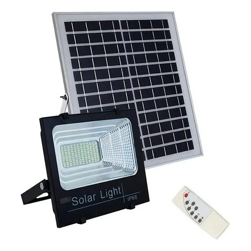 Reflector solar de 100 W y panel solar para exteriores, carcasa negra impermeable, luz blanca fría