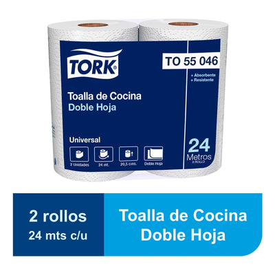 Toalla De Papel Tork Doble Hoja - 2 Rollos - 24 Mts.