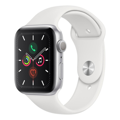 Apple Series 5 Watch (GPS) - Caja de aluminio color plata de 44 mm - Correa deportiva blanco