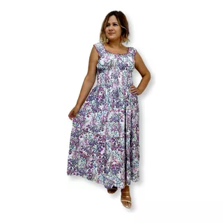 Vestido Longo Indiano Regata Estampado Elástico Plus Size 