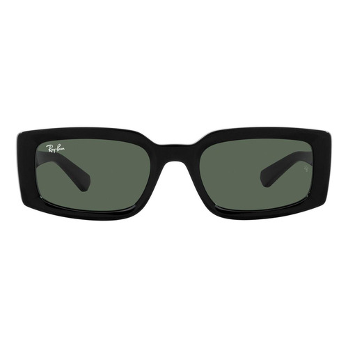 Anteojos de sol Ray-Ban Kiliane Bio-Based Rb4395 6677/71 54 M, diseño Retangular, color negro con marco de acetato color negro brillo, lente verde de cristal clásica, varilla negra de acetato